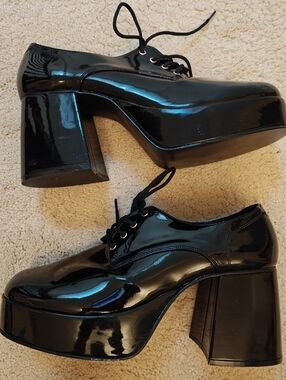 Funtasma Pleaser Jazz Disco Black Patent Leather Platform Oxford Shoes.
